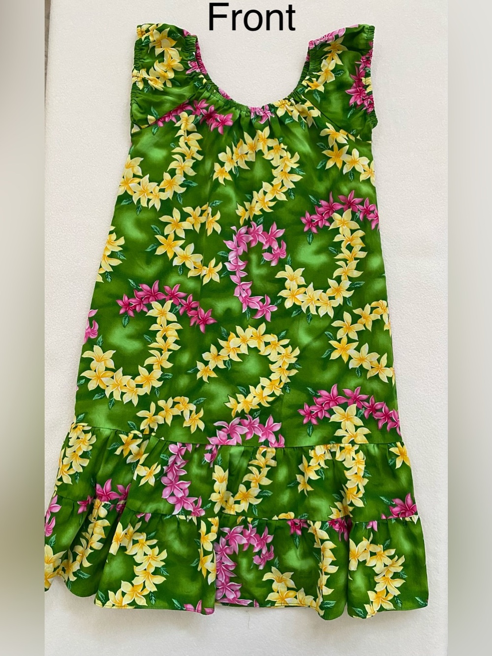 Fashion E&K Green Floral Dress Girls Size 9-10 Sleeveless Hawaii Aloha